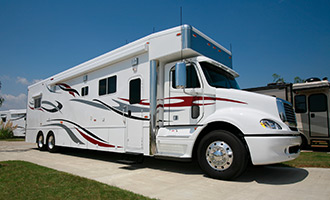 An A Class Motorhome at an RV park